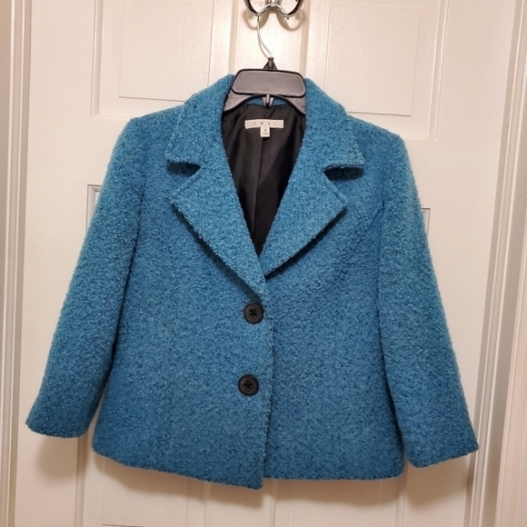 CAbi Turquoise Blue Boucle Charming Wool Blend Blazer size 8 - Picture 2 of 11